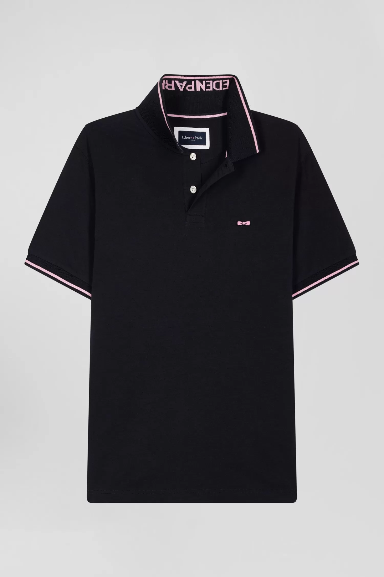 Eden Park Slim navy blue short-sleeved stretch cotton polo shirt with jacquard collar< Polos