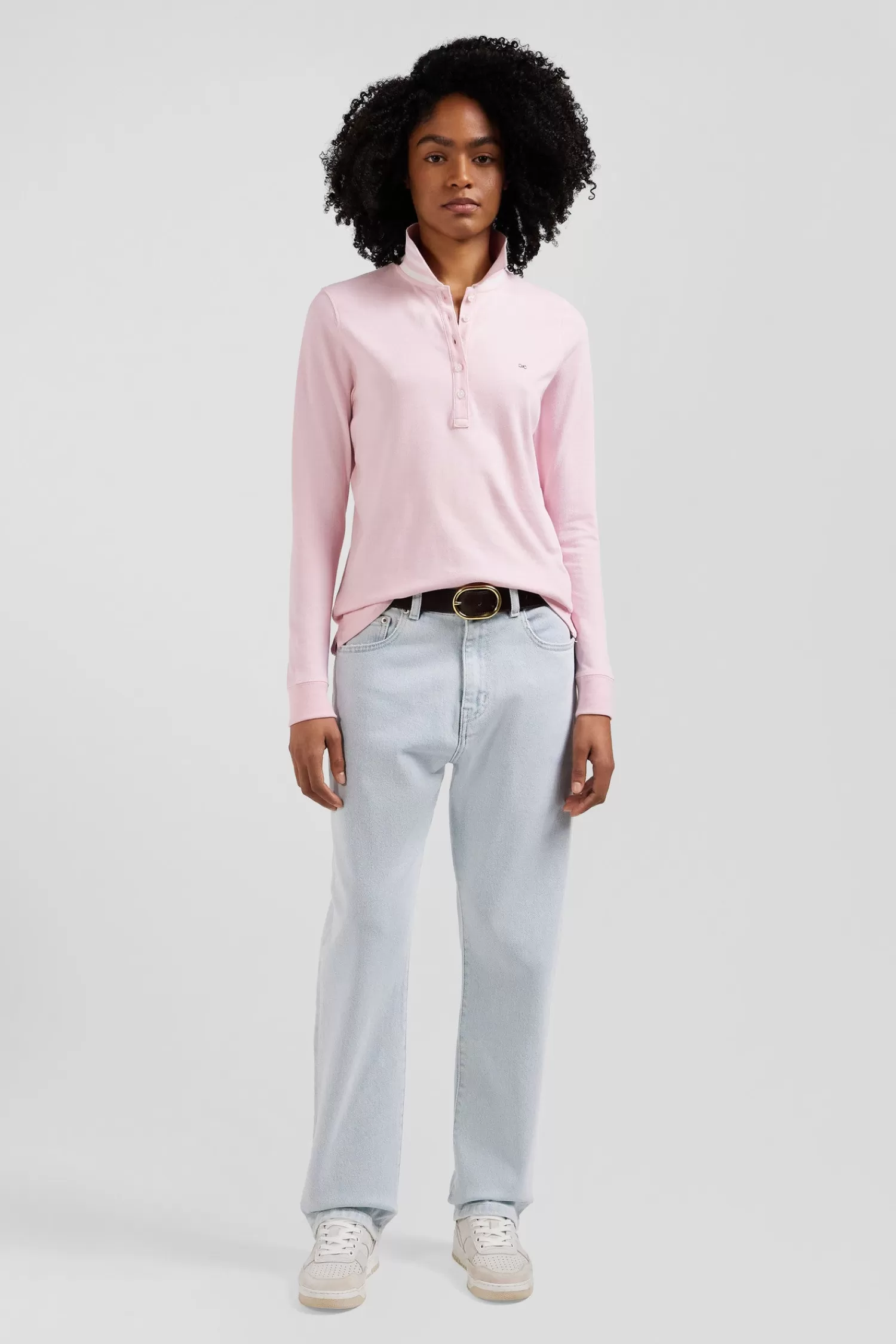 Eden Park Slim pink long-sleeved stretch cotton polo shirt<Women Polos | Polos