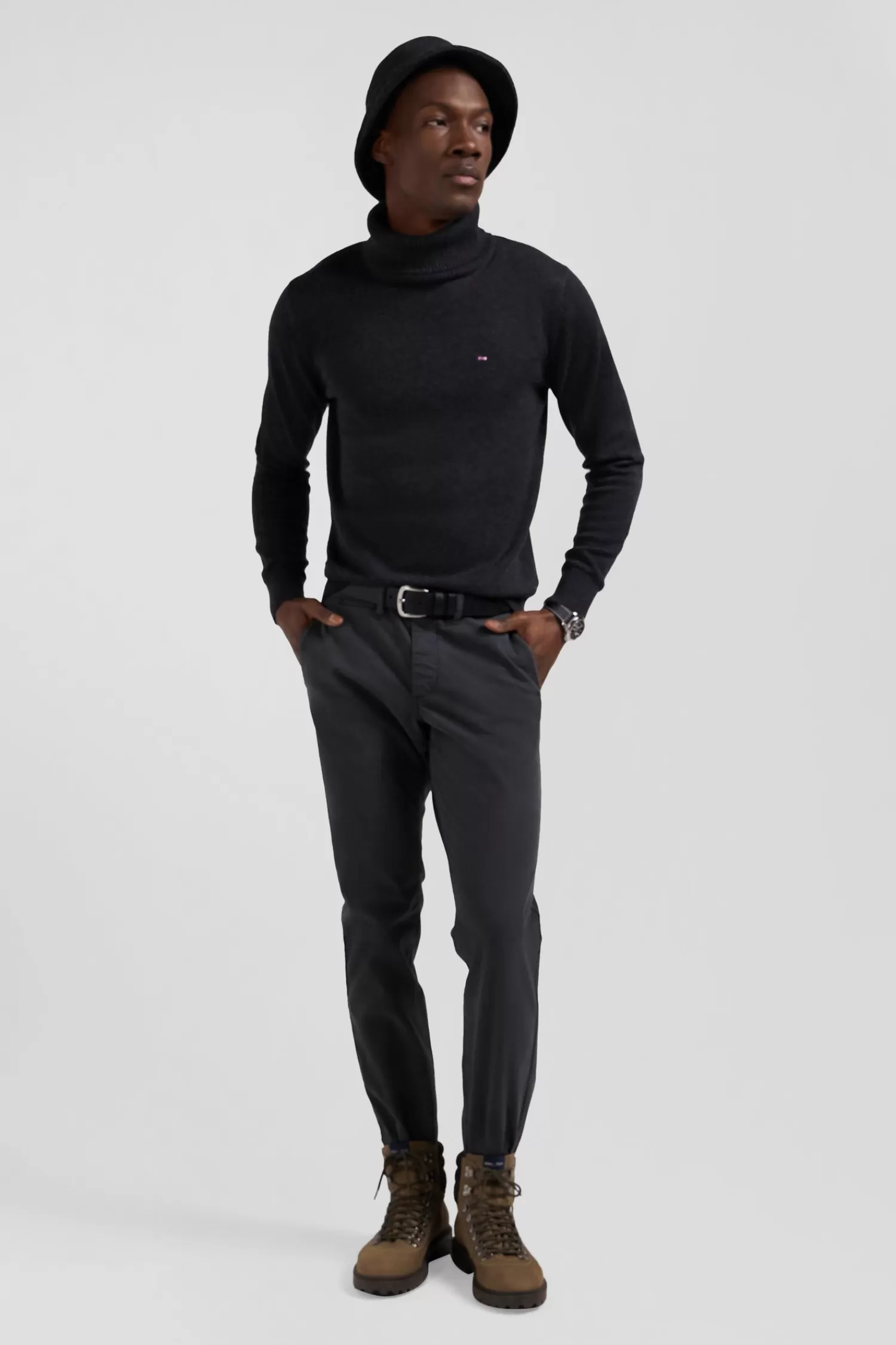 Eden Park Slim plain anthracite grey chino trousers in stretch cotton< Pants