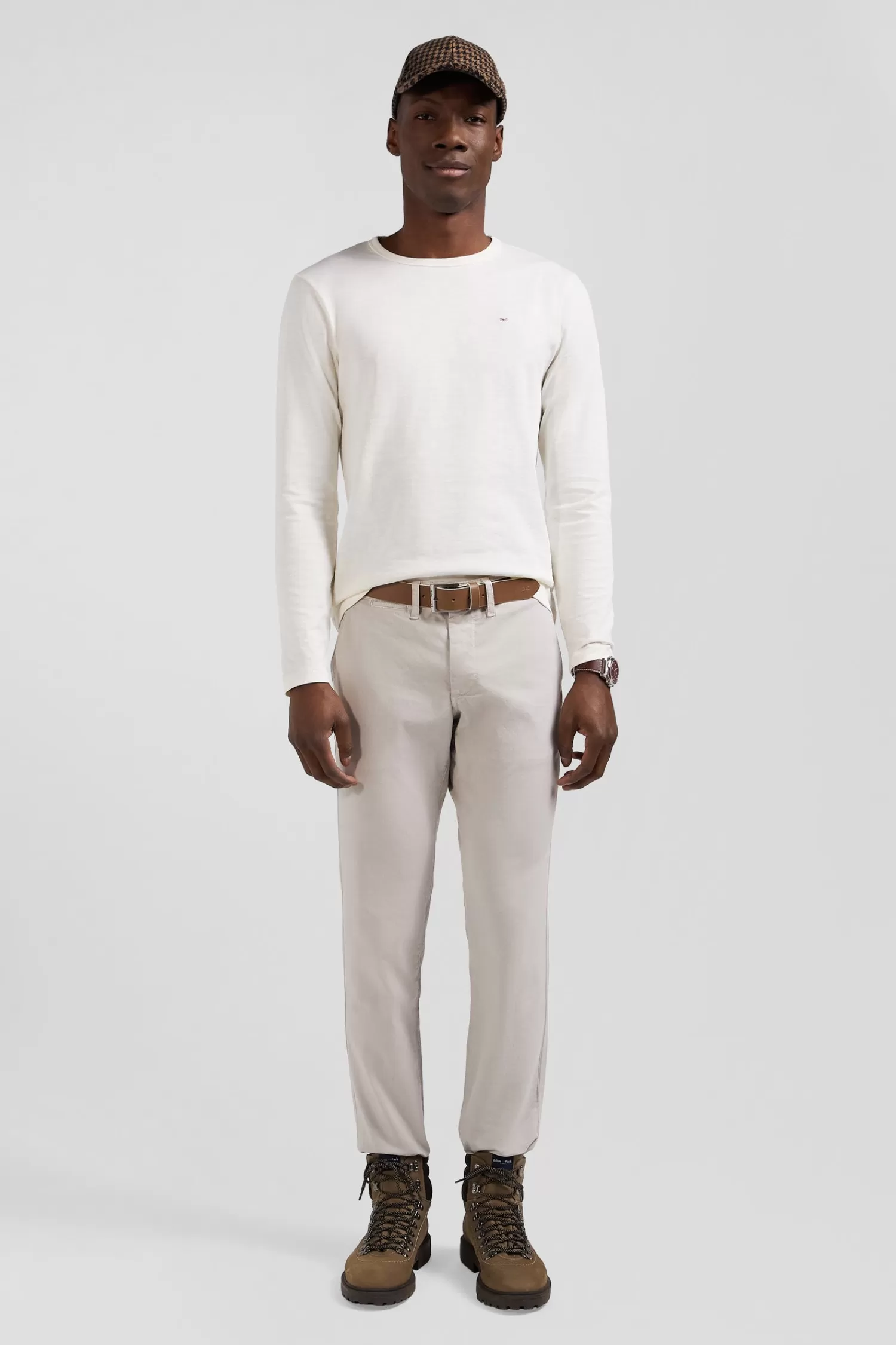 Eden Park Slim plain beige chino trousers in stretch cotton< Pants
