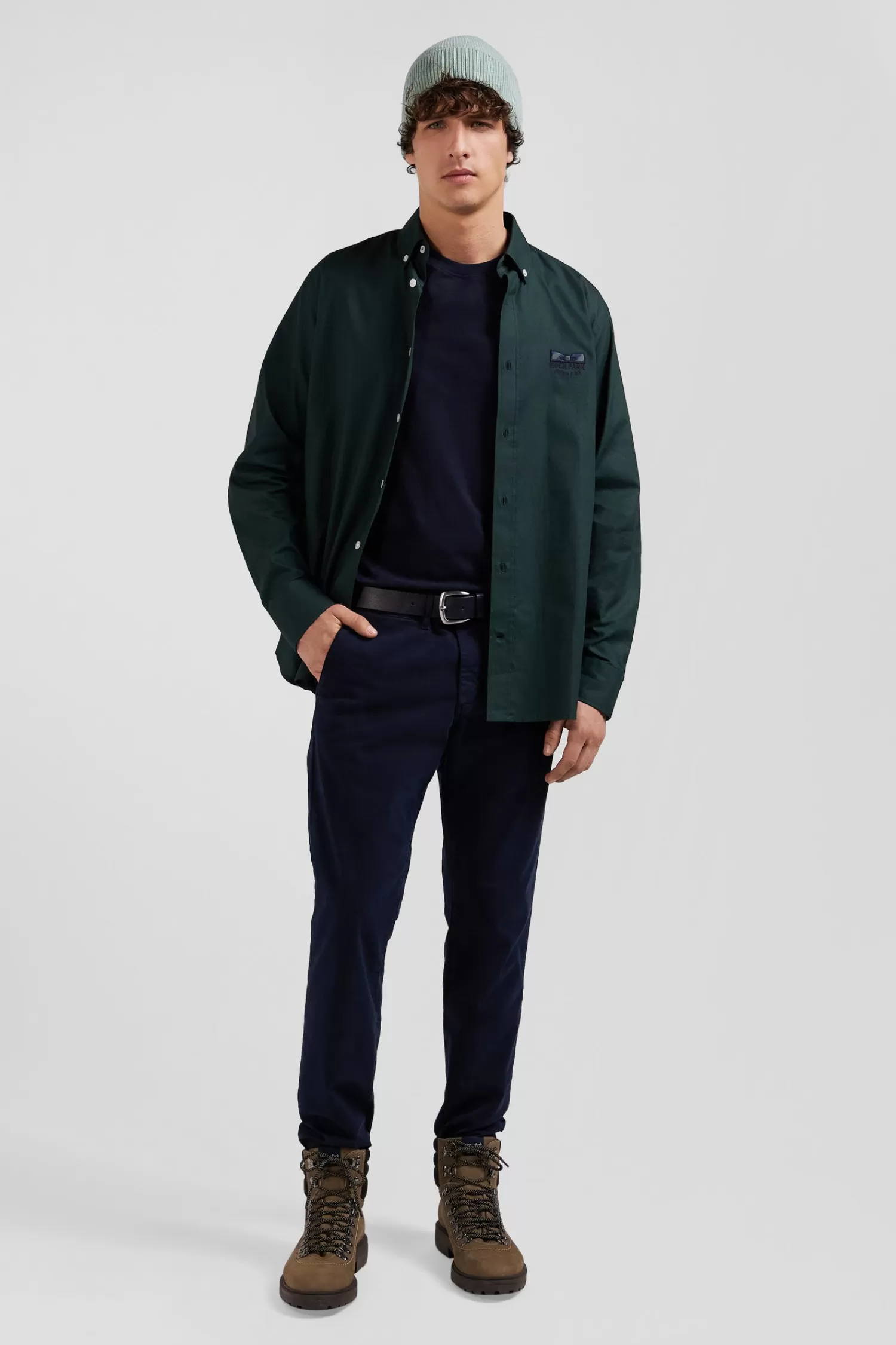 Eden Park Slim plain navy blue chino trousers in stretch cotton< Pants