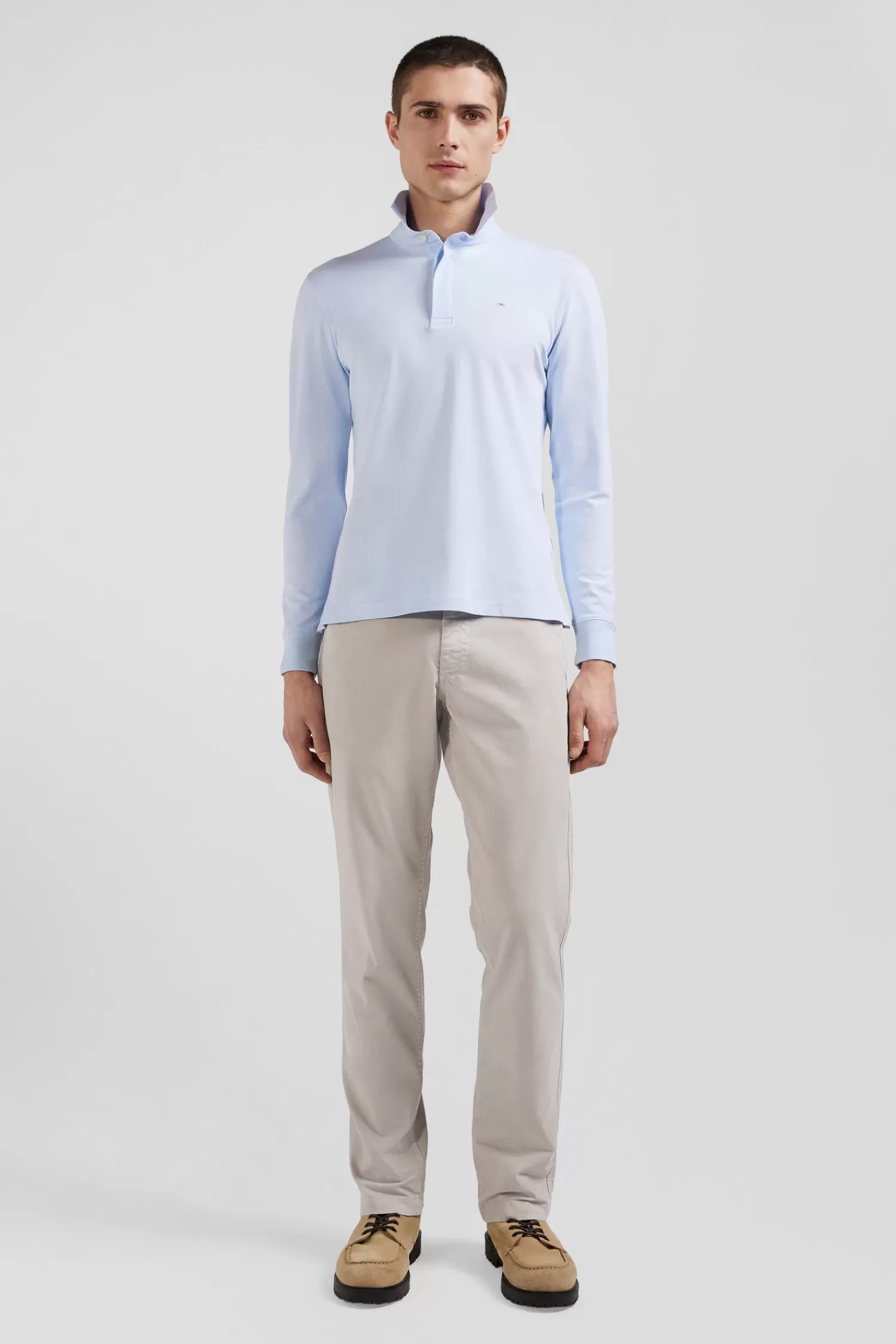 Eden Park Slim sky blue long-sleeved cotton piqué polo shirt< Polos