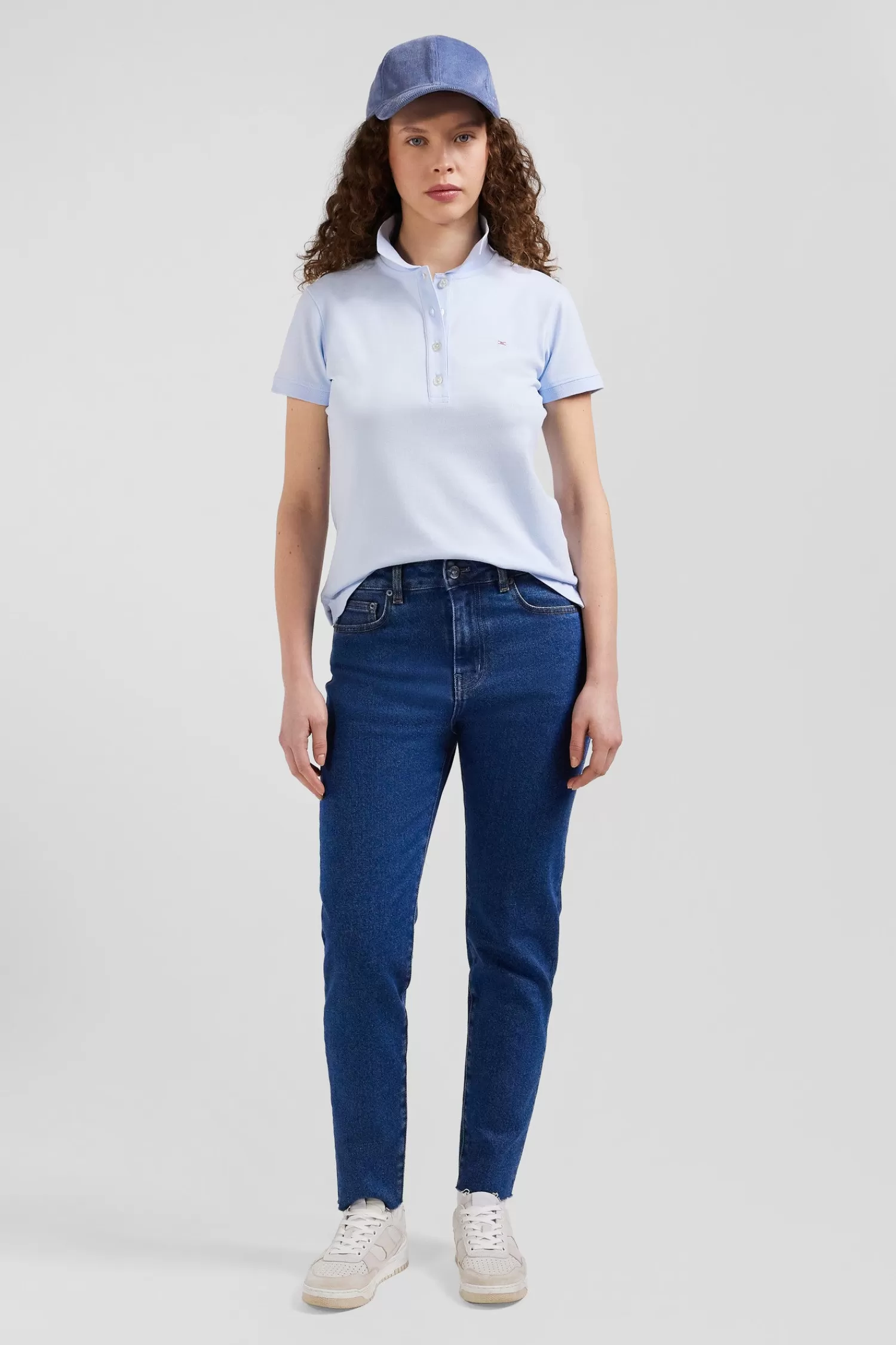 Eden Park Slim sky blue plain stretch cotton short-sleeved polo shirt<Women Polos | Polos