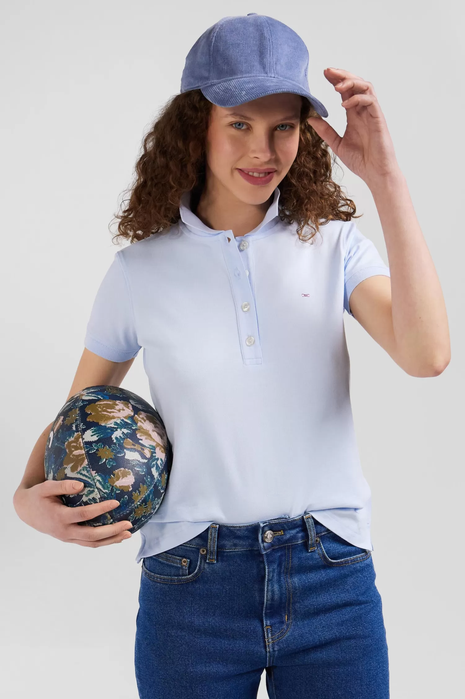 slim_sky_blue_plain_stretch_cotton_shortsleeved_polo_shirt_2.webp Eden Park Slim sky blue plain stretch cotton short-sleeved polo shirt<Women Polos | Polos
