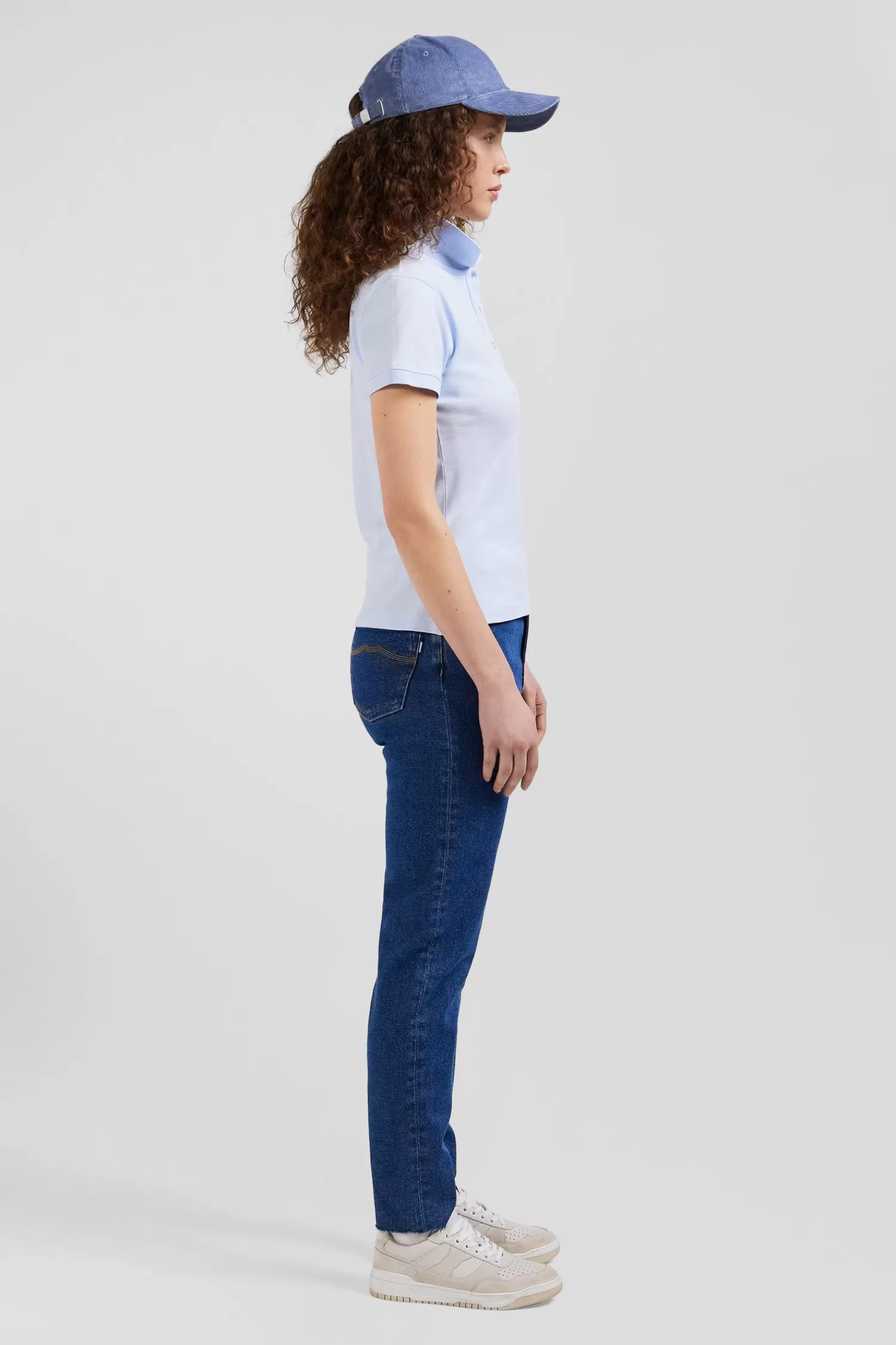 slim_sky_blue_plain_stretch_cotton_shortsleeved_polo_shirt_4.webp Eden Park Slim sky blue plain stretch cotton short-sleeved polo shirt<Women Polos | Polos