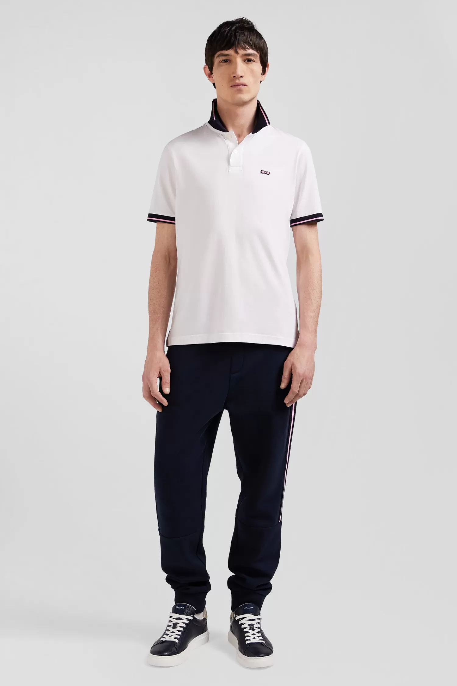 Eden Park Slim white short-sleeved stretch cotton polo shirt with jacquard collar< Polos