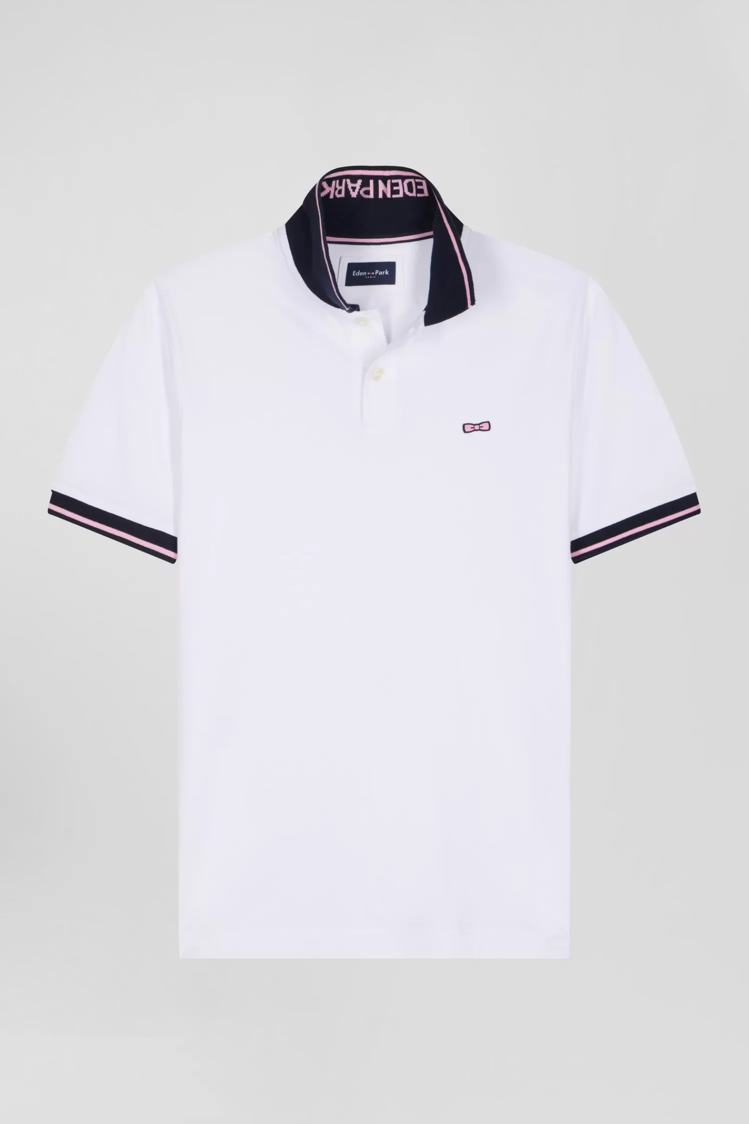 Eden Park Slim white short-sleeved stretch cotton polo shirt with jacquard collar< Polos