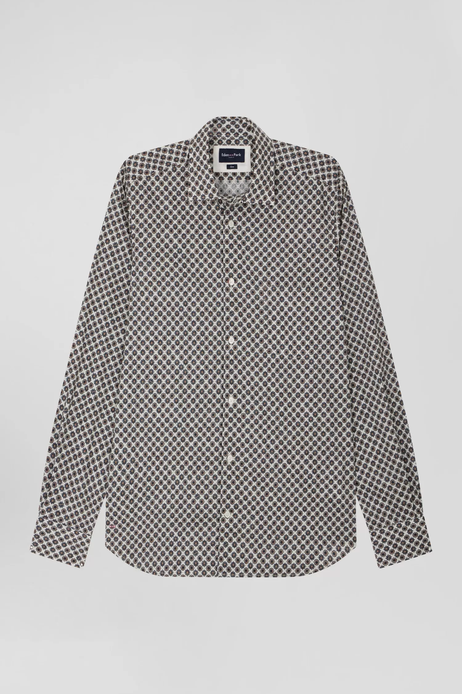 Eden Park Slim-fit cotton shirt with off-white micro patterns< Shirts