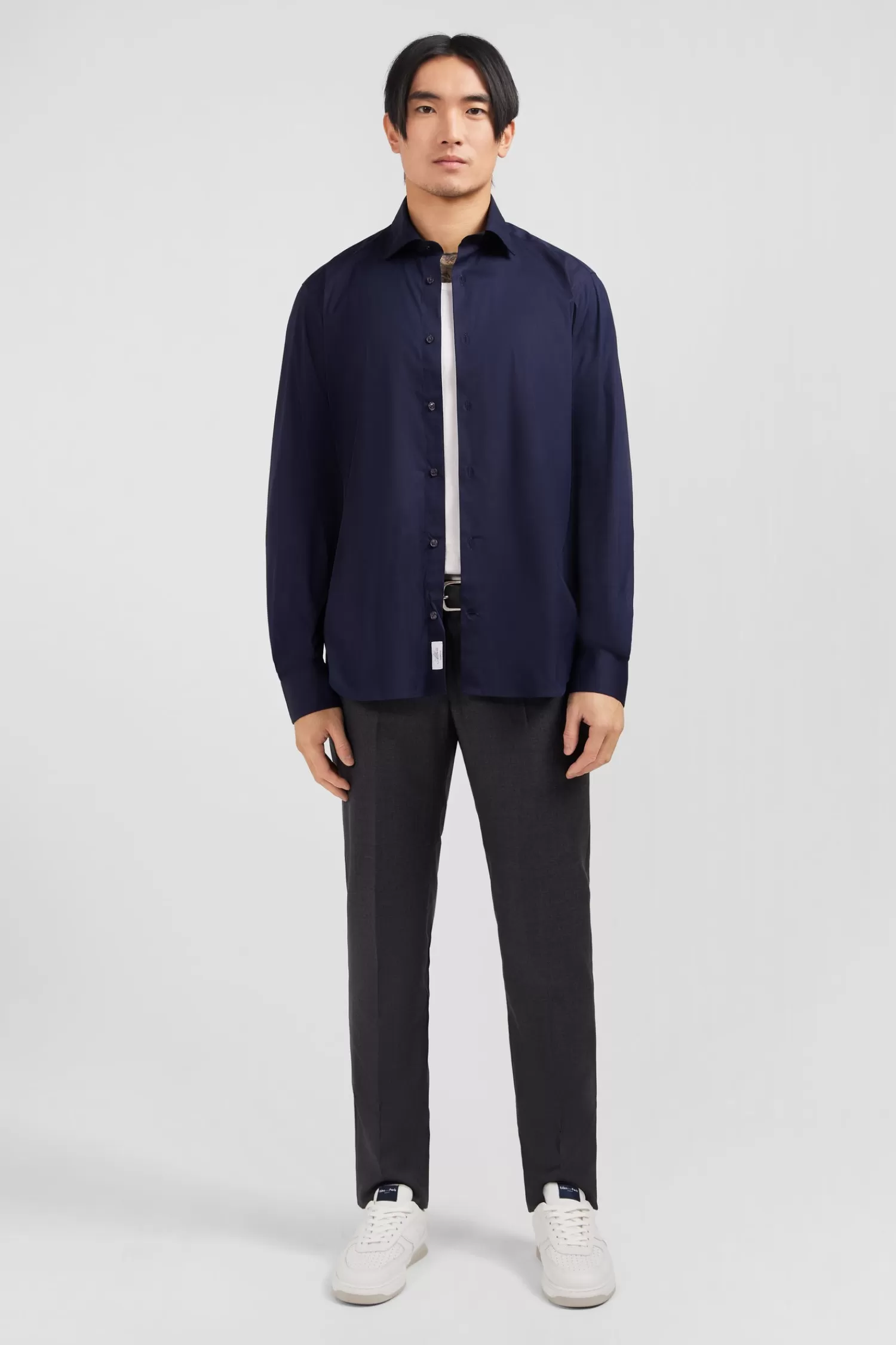 Eden Park Slim-fit navy shirt in stretch poplin< Shirts