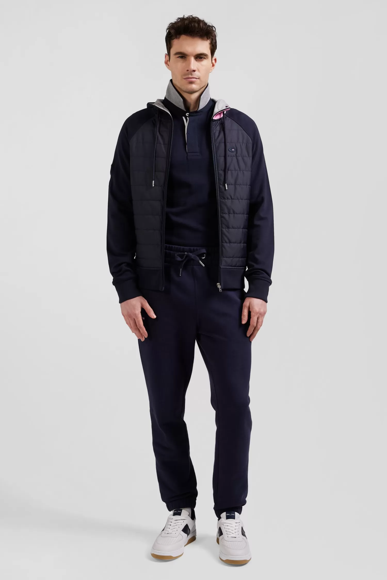 Eden Park Sweatshirt à capuche zippé XV de France en coton mélangé et parmenture bleu marine coupe Regular< Sweatshirts