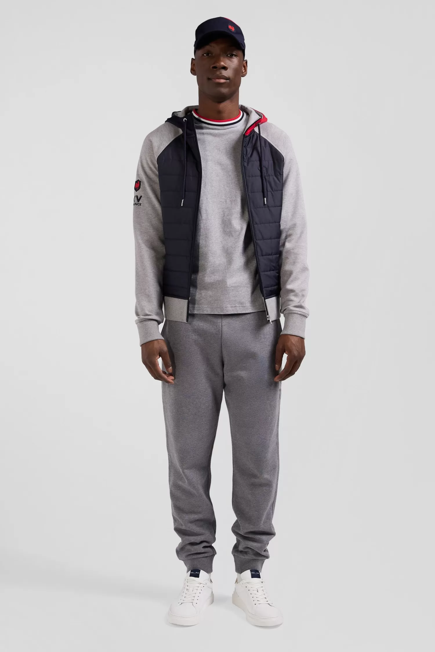 Eden Park Sweatshirt à capuche zippé XV de France en coton mélangé et parmenture gris coupe Regular< Sweatshirts