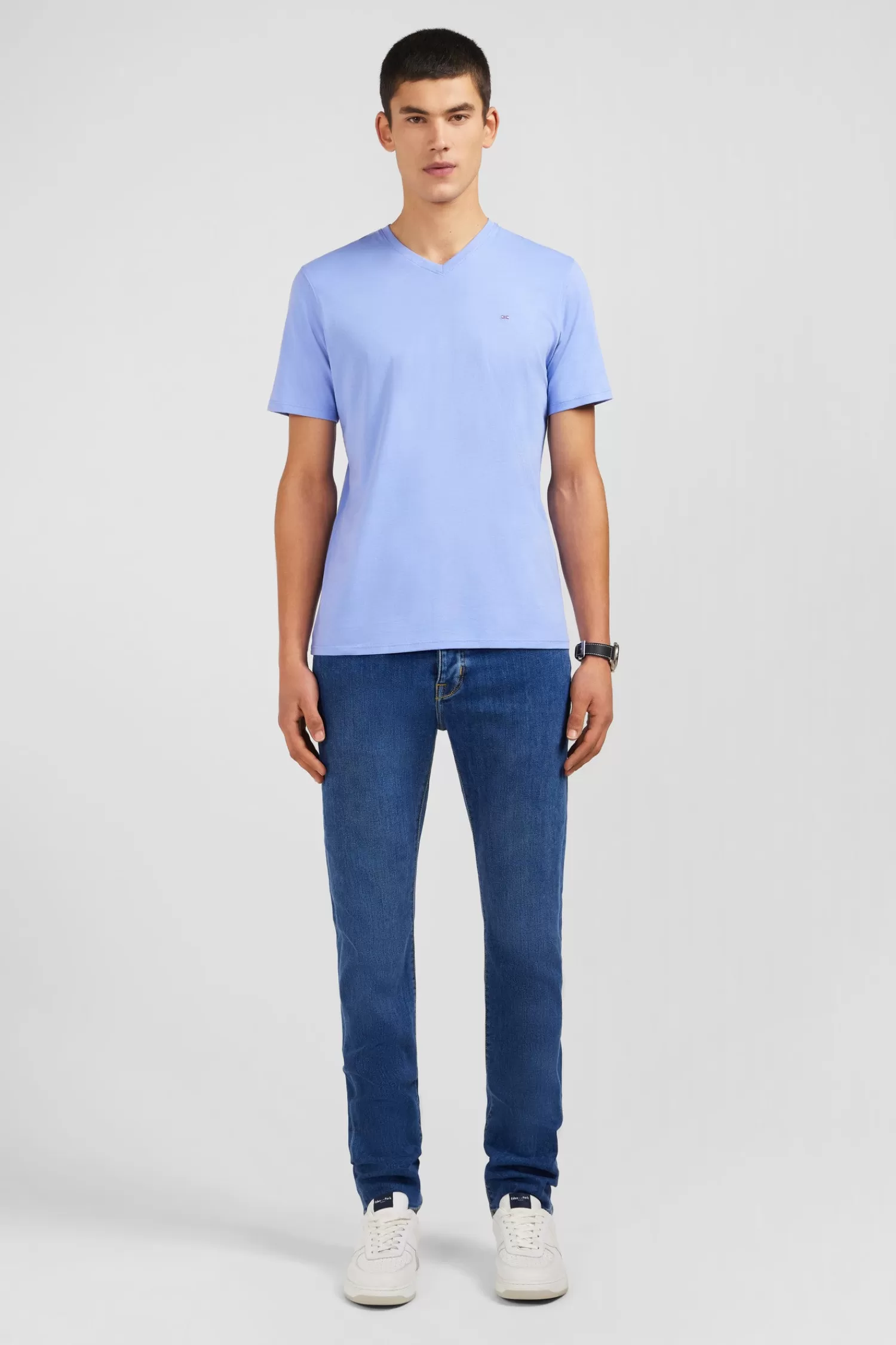 Eden Park V-neck blue light pima cotton t-shirt< T-shirts