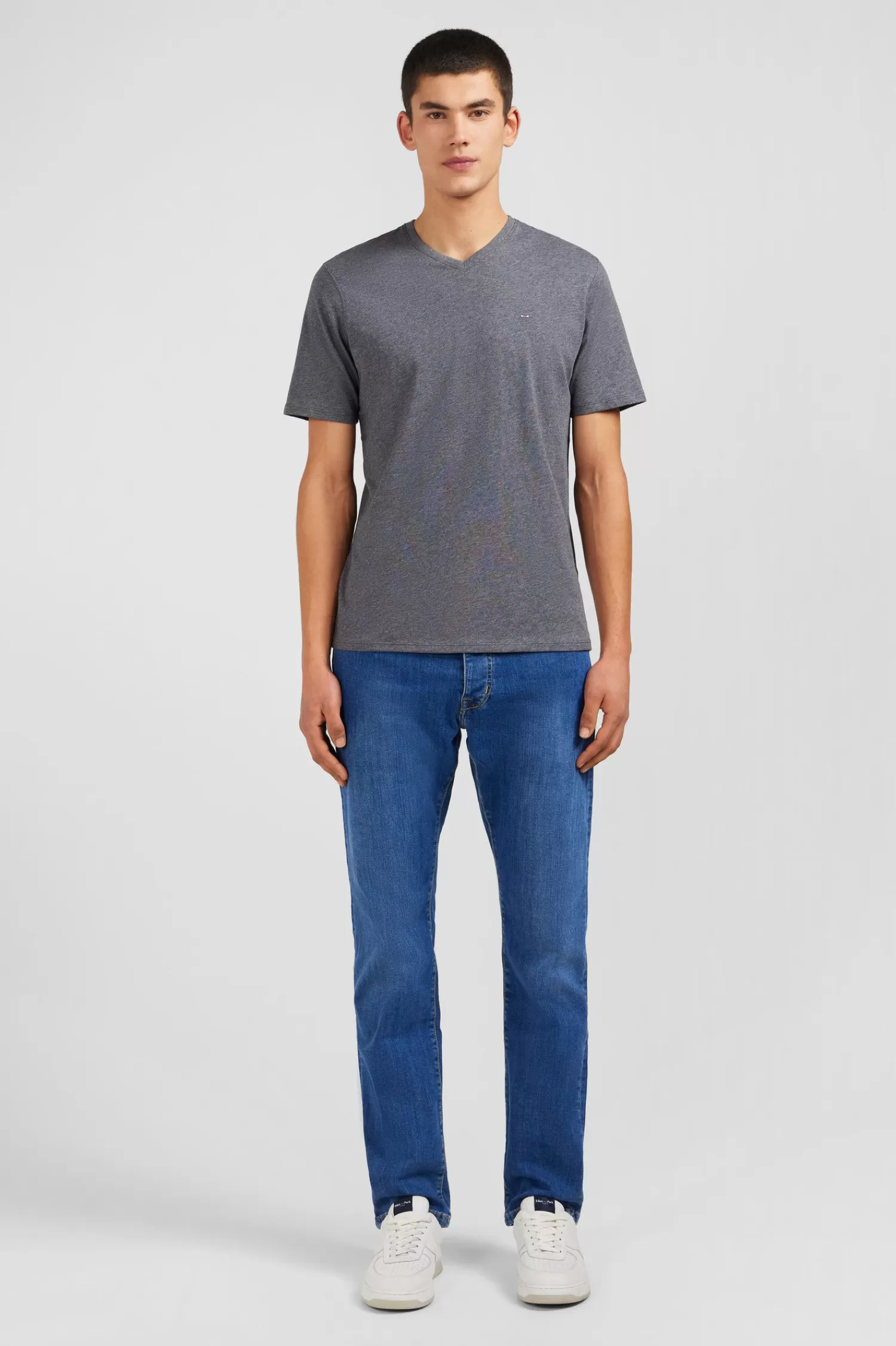 Eden Park V-neck grey light pima cotton t-shirt< T-shirts